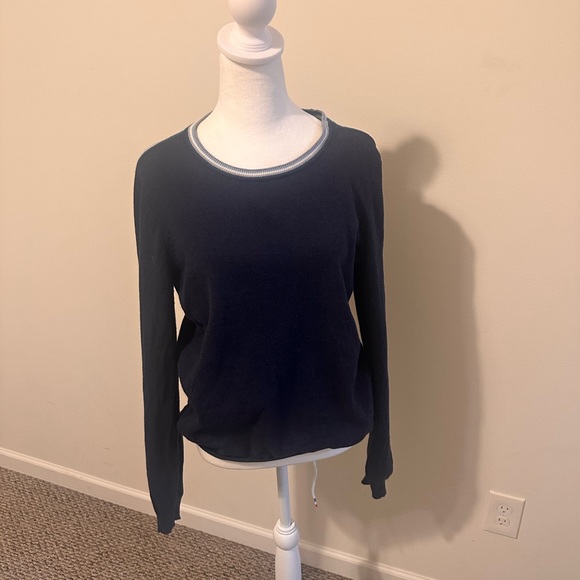 Faherty Sweaters - Faherty Surf Sweater Mist Stripe Organic Cotton Navy Blue Size Medium